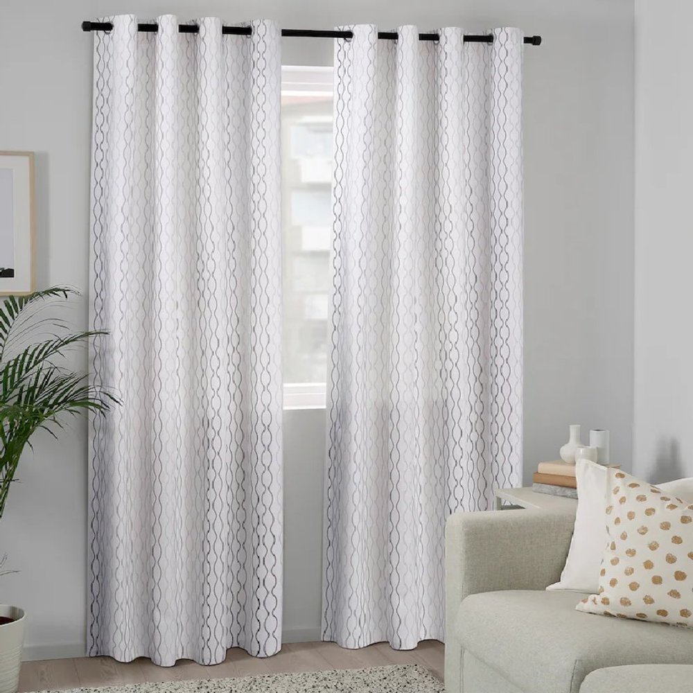 NWT IKEA Long white w/Line Pattern curtains